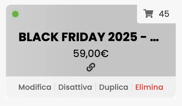 Il pannello gift card di Cooperto, la carta «Black Friday 2025 Mail» a 59 € con 45 vendite