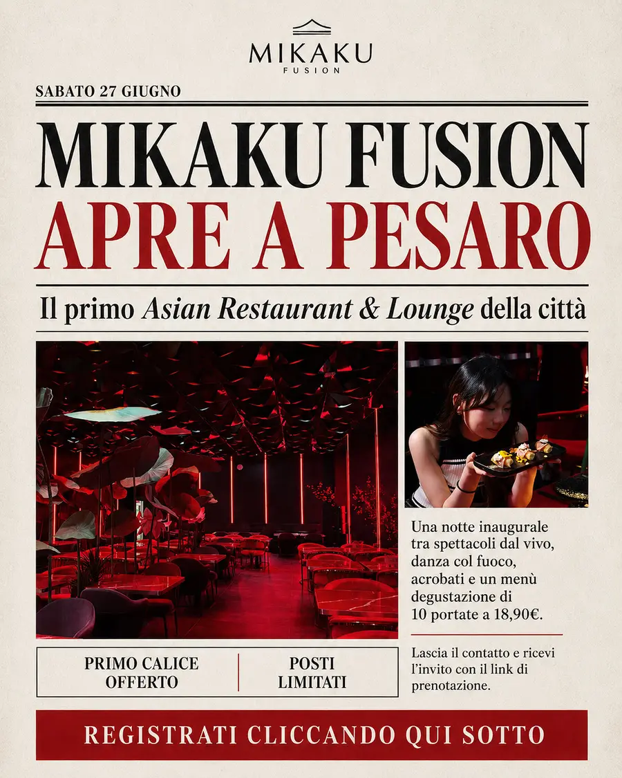 Creatività dell'annuncio: Mikaku Fusion apre a Pesaro, il primo Asian Restaurant & Lounge della città, sabato 27 giugno